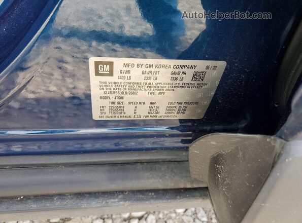 KL4MMESL6LB126862 2020 BUICK ENCORE Blue Vista de la etiqueta del VIN