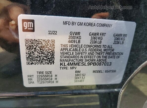 KL4MMESL9PB087013 2023 BUICK ENCORE Черный Вид наклейки с VIN-кодом
