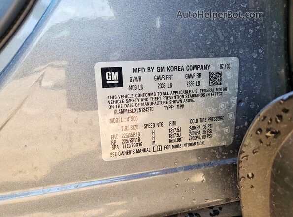 KL4MMESLXLB134270 2020 BUICK ENCORE Gray Widok naklejki z numerem VIN