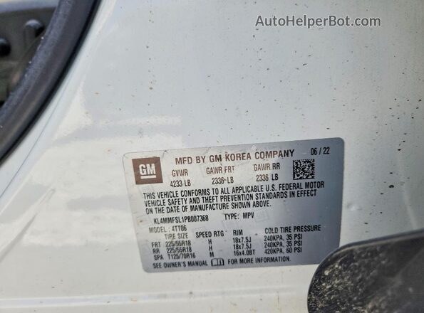 KL4MMFSL1PB007368 2023 BUICK ENCORE White VIN կոդի պիտակի տեսք
