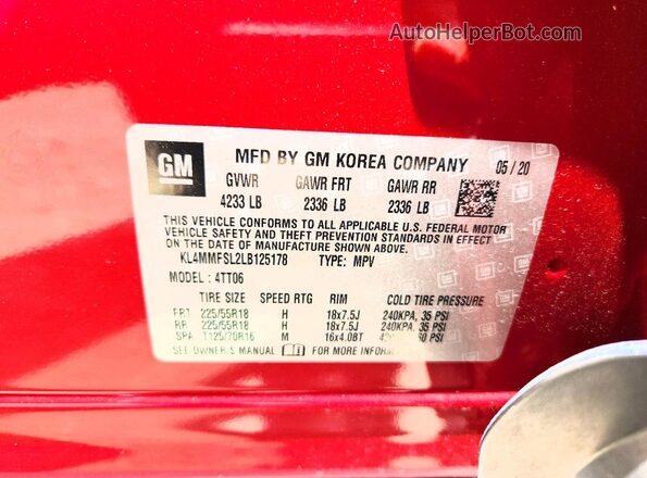KL4MMFSL2LB125178 2020 BUICK ENCORE Red 360 interior view