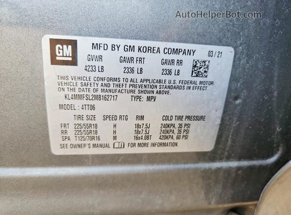 KL4MMFSL2MB162717 2021 BUICK ENCORE Серый Вид подкапотного пространства