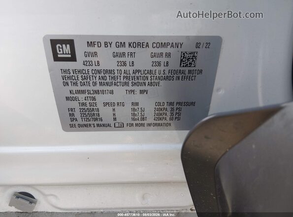 KL4MMFSL3NB101748 2022 BUICK ENCORE White ძრავის განყოფილების ხედი
