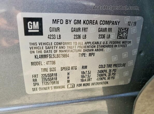 KL4MMFSL5LB079894 2020 BUICK ENCORE Gray Շարժիչի բաժամունքի տեսք