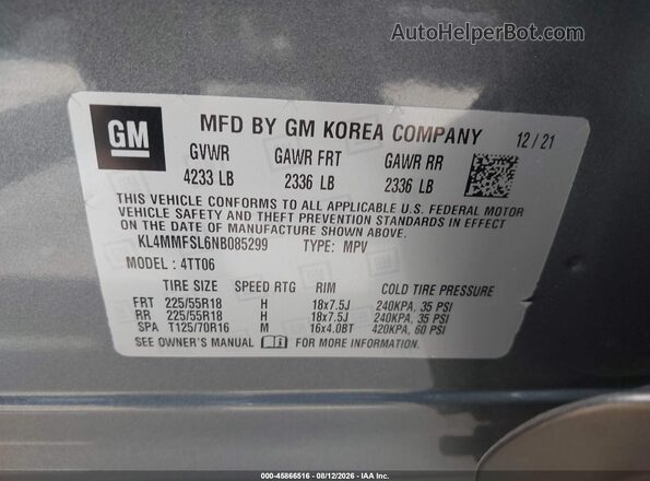KL4MMFSL6NB085299 2022 BUICK ENCORE Gray Engine compartment view