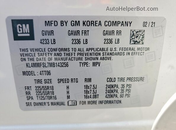 KL4MMFSL7MB143256 2021 BUICK ENCORE White Սալոնի 360 աստիճան տեսք
