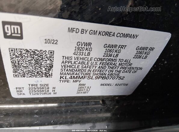 KL4MMFSL9PB070752 2023 BUICK ENCORE Black VIN sticker view