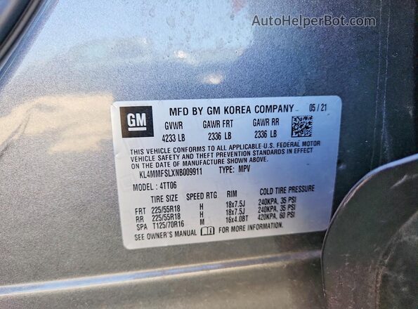 KL4MMFSLXNB009911 2022 BUICK ENCORE Серый Вид наклейки с VIN-кодом