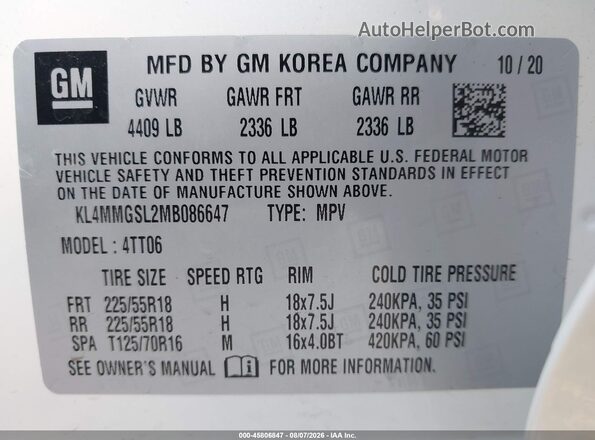 KL4MMGSL2MB086647 2021 BUICK ENCORE White Engine compartment view