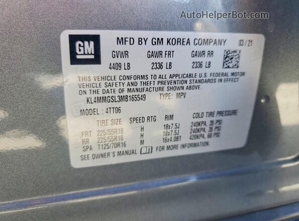 KL4MMGSL3MB165549 2021 BUICK ENCORE Gray Engine compartment view
