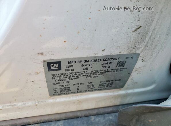 KL4MMGSL5LB040485 2020 BUICK ENCORE White Вид наклейки з VIN-кодом