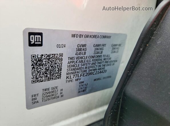 KL77LFE20RC214420 2024 CHEVROLET TRAX White Панорамний вид салону 360°