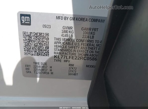 KL77LFE22RC058610 2024 CHEVROLET TRAX Белый Вид подкапотного пространства