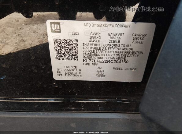 KL77LFE22RC204150 2024 CHEVROLET TRAX Black Engine compartment view