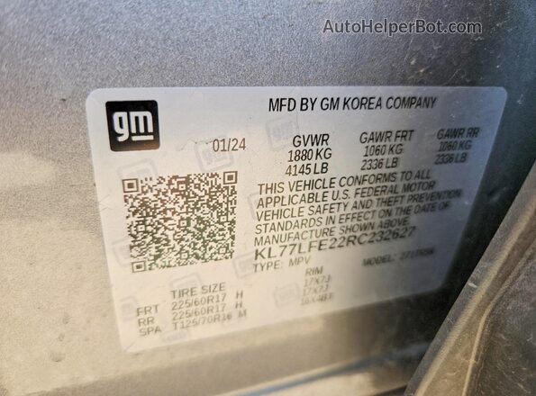KL77LFE22RC232627 2024 CHEVROLET TRAX Silver Engine compartment view