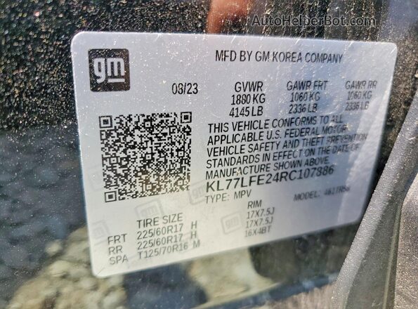 KL77LFE24RC107886 2024 CHEVROLET TRAX Black Widok wnętrza 360 stopni