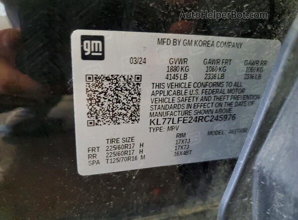 KL77LFE24RC245976 2024 CHEVROLET TRAX Black Vista interior de 360 grados