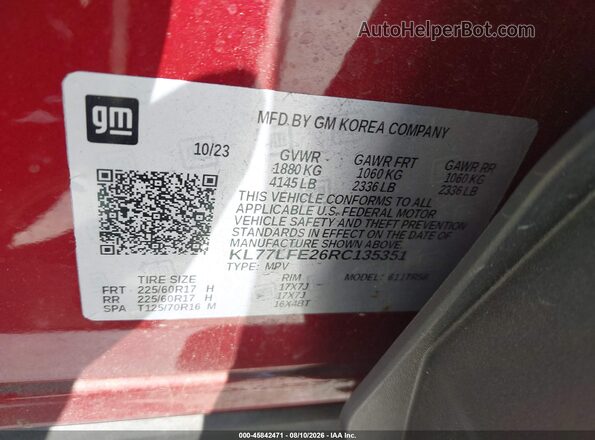 KL77LFE26RC135351 2024 CHEVROLET TRAX Red Vista del compartimento del motor