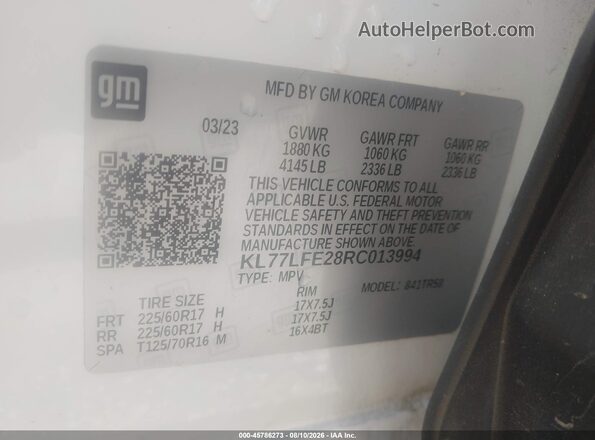 KL77LFE28RC013994 2024 CHEVROLET TRAX White Widok komory silnika