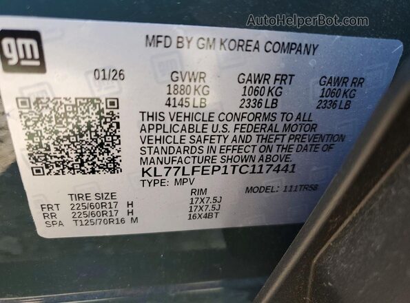 KL77LFEP1TC117441 2026 CHEVROLET TRAX Green Շարժիչի բաժամունքի տեսք