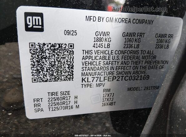 KL77LFEP2TC032169 2026 CHEVROLET TRAX Black Engine compartment view