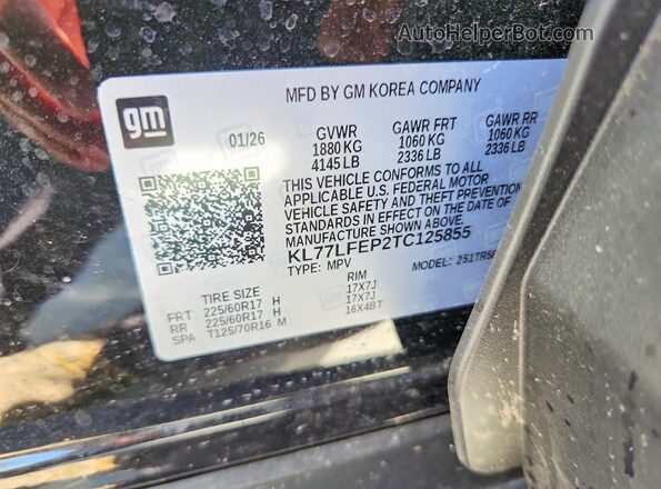 KL77LFEP2TC125855 2026 CHEVROLET TRAX Black Панорамний вид салону 360°