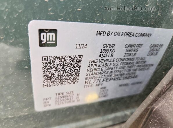 KL77LFEP4SC168544 2025 CHEVROLET TRAX Gray Vista de la etiqueta del VIN