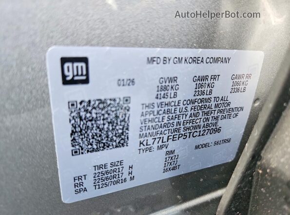 KL77LFEP5TC127096 2026 CHEVROLET TRAX Silver Вид наклейки з VIN-кодом