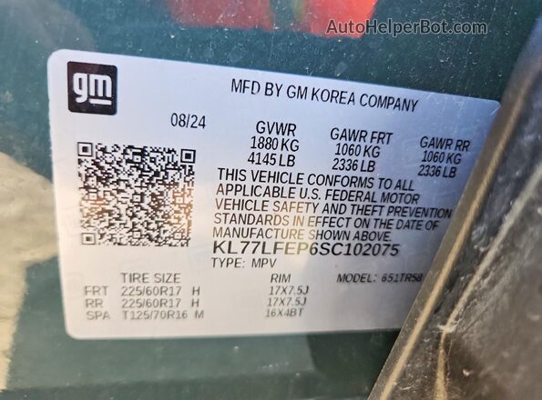 KL77LFEP6SC102075 2025 CHEVROLET TRAX Gray Vista interior de 360 grados