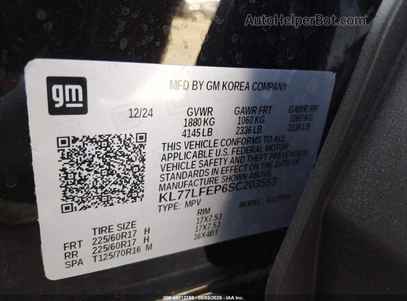 KL77LFEP6SC203553 2025 CHEVROLET TRAX Black Engine compartment view