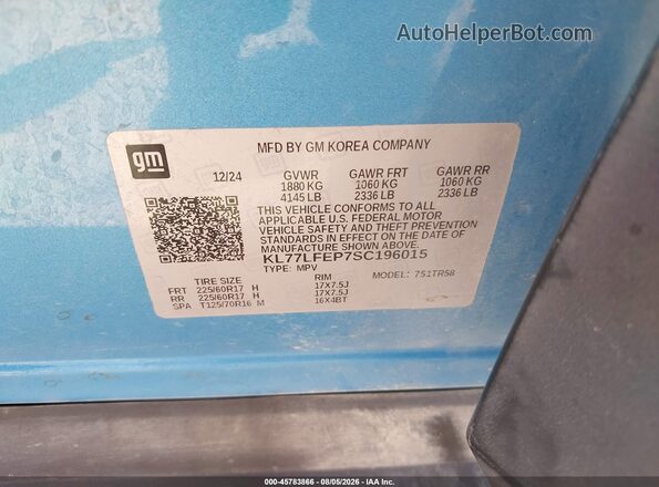KL77LFEP7SC196015 2025 CHEVROLET TRAX Blue ძრავის განყოფილების ხედი