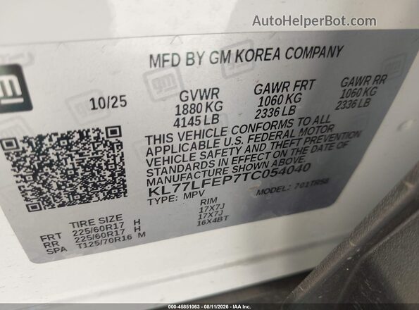 KL77LFEP7TC054040 2026 CHEVROLET TRAX White Engine compartment view