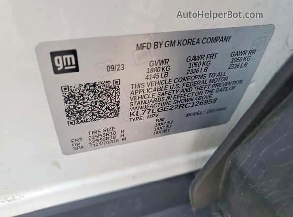 KL77LGE22RC126958 2024 CHEVROLET TRAX White Engine compartment view