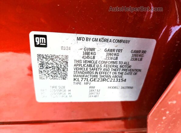 KL77LGE23RC213154 2024 CHEVROLET TRAX Orange 