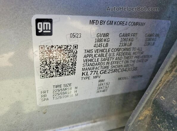 KL77LGE25RC043038 2024 CHEVROLET TRAX Gray VIN կոդի պիտակի տեսք
