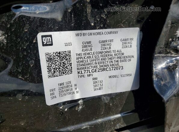 KL77LGE25RC172073 2024 CHEVROLET TRAX Black Widok naklejki z numerem VIN
