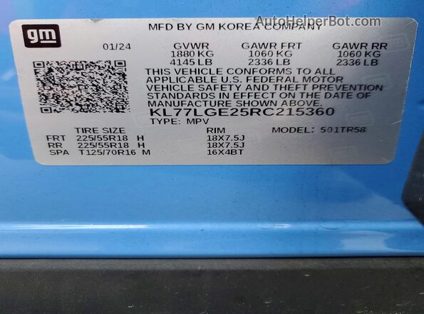 KL77LGE25RC215360 2024 CHEVROLET TRAX Blue Widok wnętrza 360 stopni
