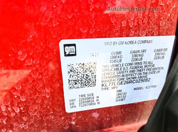 KL77LGE26RC025082 2024 CHEVROLET TRAX Burgundy VIN sticker view