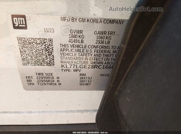 KL77LGE28RC166655 2024 CHEVROLET TRAX White Vista del compartimento del motor
