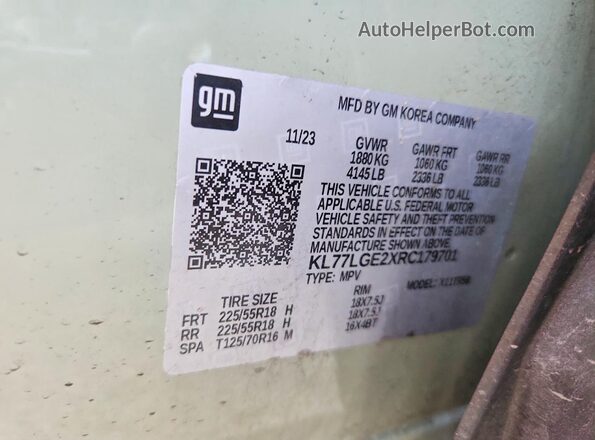 KL77LGE2XRC179701 2024 CHEVROLET TRAX Tan Widok naklejki z numerem VIN