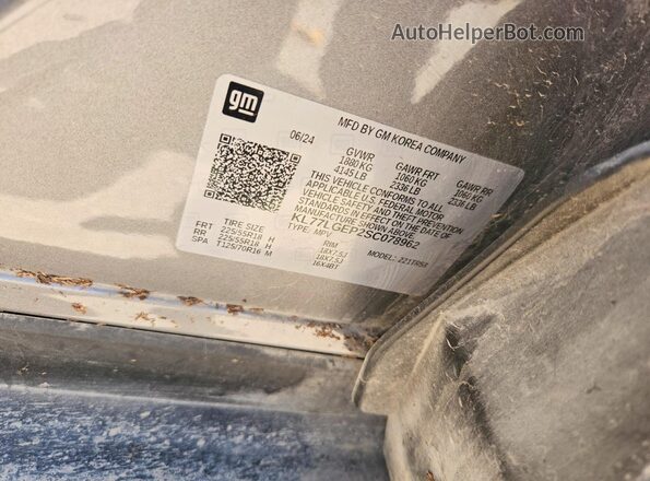 KL77LGEP2SC078962 2025 CHEVROLET TRAX Gray Vista de la etiqueta del VIN