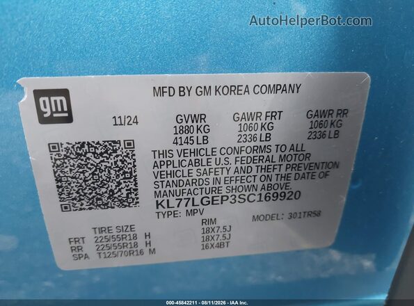 KL77LGEP3SC169920 2025 CHEVROLET TRAX Blue Engine compartment view