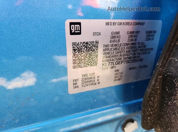 KL77LGEP7SC105248 2025 CHEVROLET TRAX Синий Вид наклейки с VIN-кодом