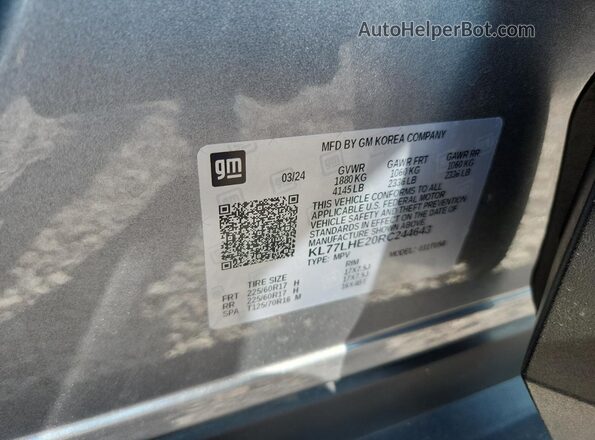 KL77LHE20RC244643 2024 CHEVROLET TRAX Gray Widok naklejki z numerem VIN