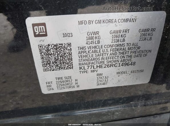 KL77LHE26RC149648 2024 CHEVROLET TRAX Black Widok komory silnika