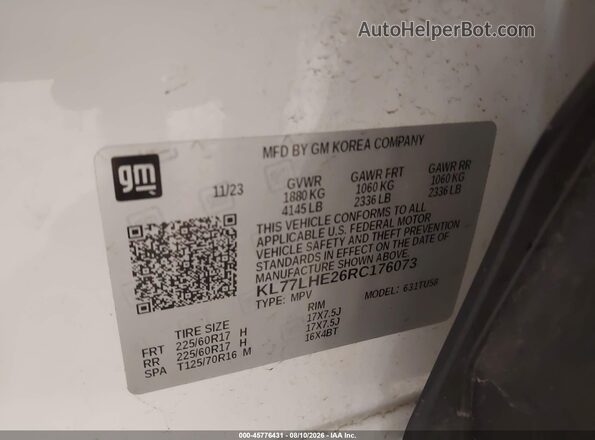 KL77LHE26RC176073 2024 CHEVROLET TRAX Белый Вид подкапотного пространства