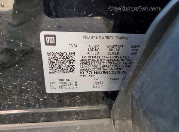 KL77LHE29RC233026 2024 CHEVROLET TRAX Black Widok komory silnika