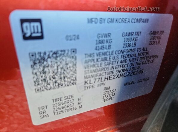 KL77LHE2XRC226148 2024 CHEVROLET TRAX Red 360 interior view