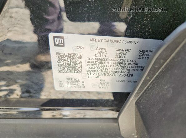 KL77LHE2XRC236436 2024 CHEVROLET TRAX Black Vista de la etiqueta del VIN