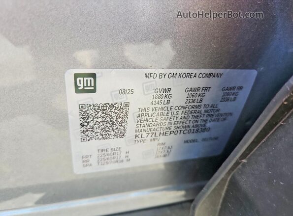 KL77LHEP0TC018380 2026 CHEVROLET TRAX Silver Вид наклейки з VIN-кодом